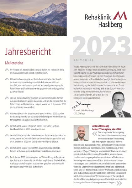 Jahresbericht 2023: Rehaklinik Hasliberg