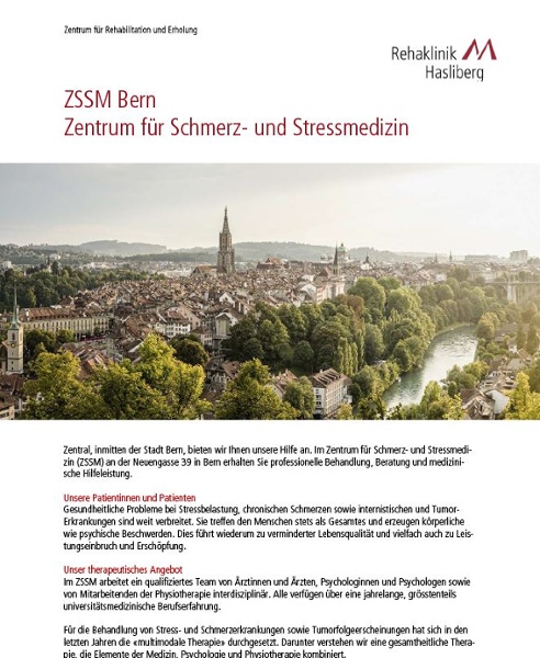 Flyer ZSSM Bern (Zentrum für Schmerz- und Stressmedizin)