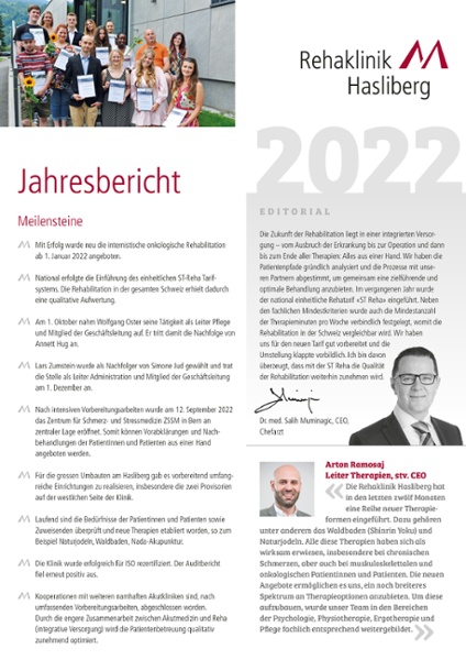 Jahresbericht 2022: Rehaklinik Hasliberg